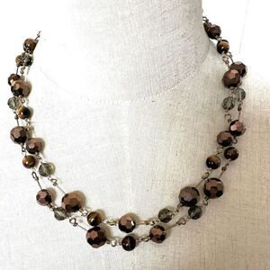 Cookie Lee Gold Tone and Brown tiger eye Glass Beaded long Necklace